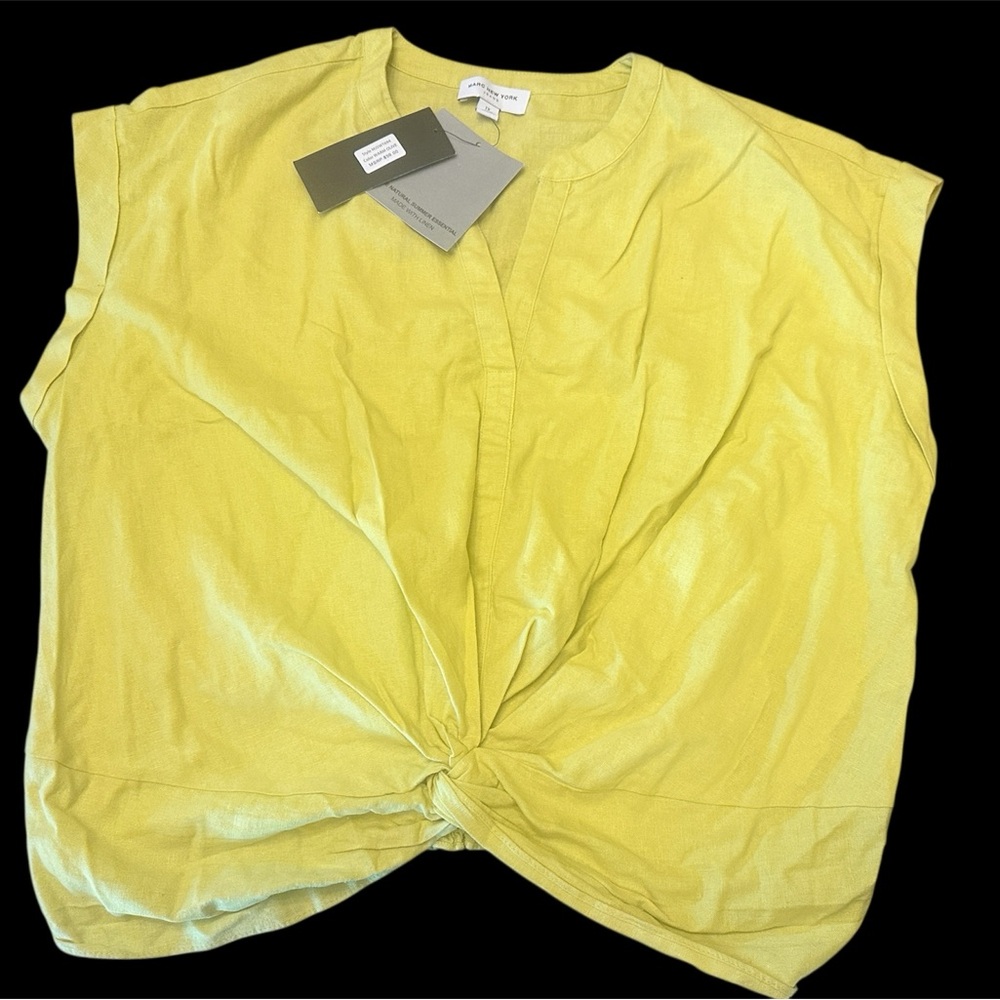 Marc New York Olive Yellow Women's Linen Knot Blouse Size 1X NEW